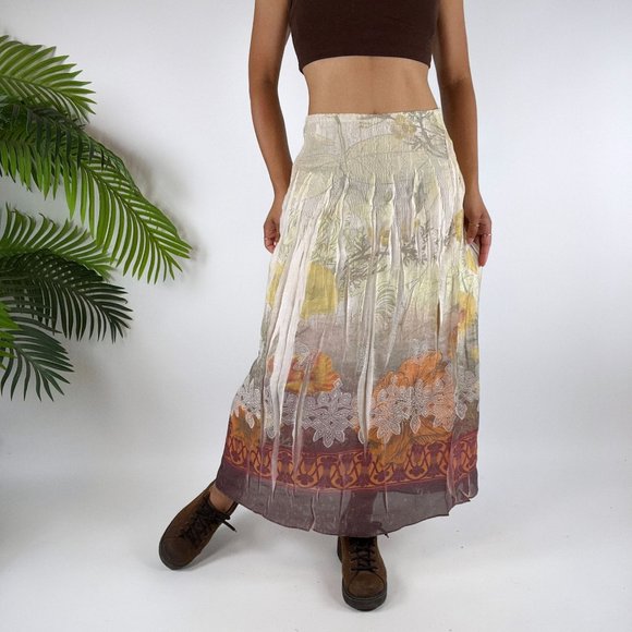Vintage Y2K Fairy Grunge Floral Patchwork Boho Hippie Midi Skirt / Size: One - Picture 3 of 7